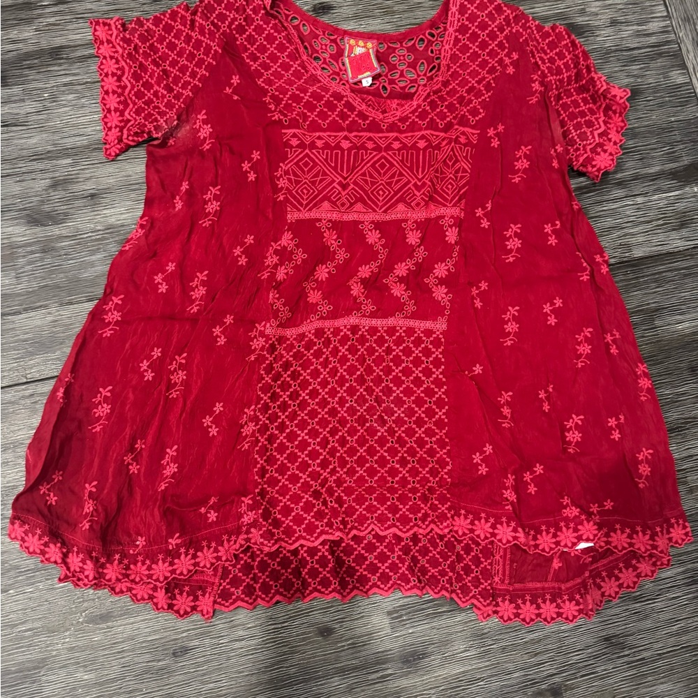Johnny Was Red Embroidered Blouse